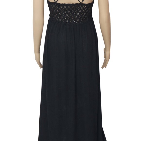 Free People Fp One Adella Maxi Dress Crochet Smocked Black New S - Picture 7 of 8